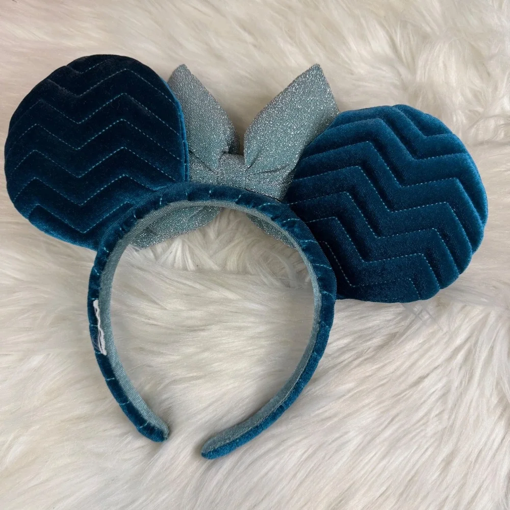 Disney World - Teal Velvet Chevron Mickey Minnie Ear Headband